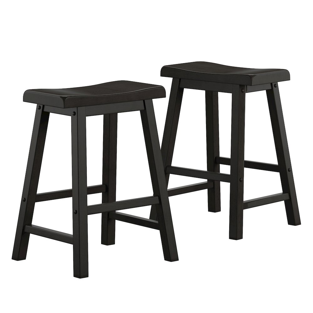 Set of 2, Vulcan Black Finish Saddleback Stool