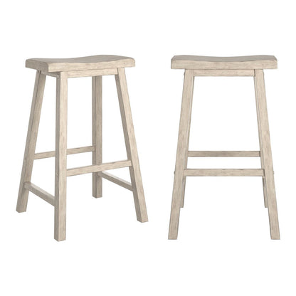 Set of 2, Antique White Finish Saddleback Stool