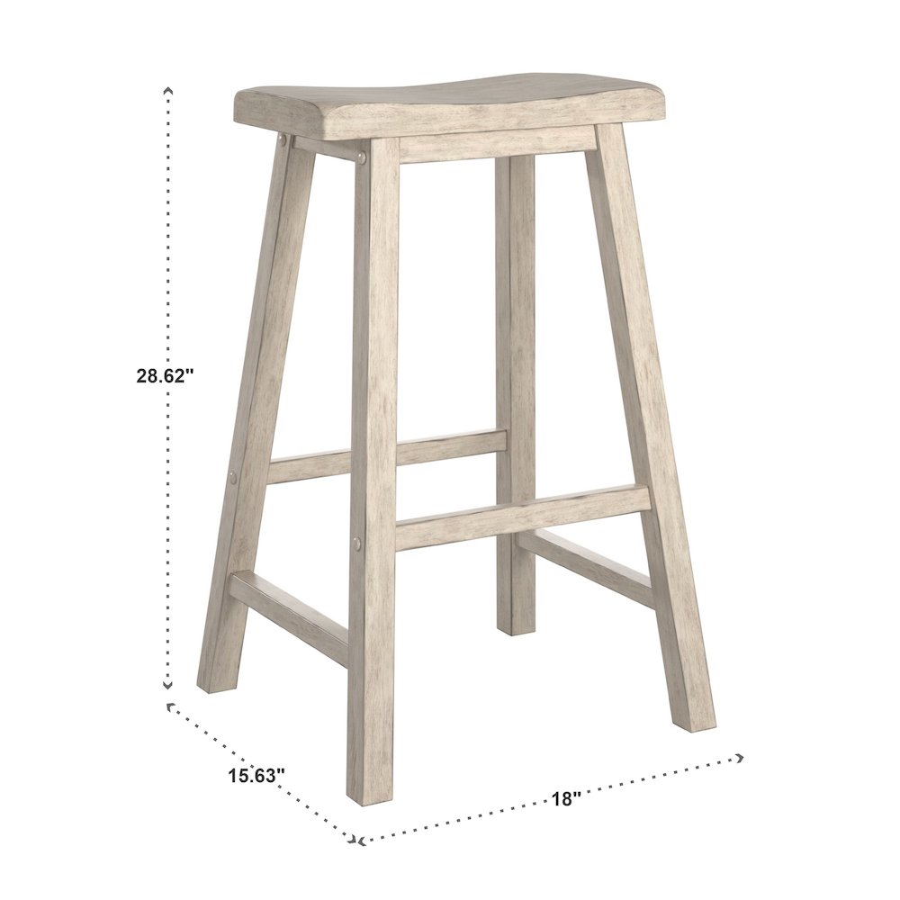 Set of 2, Antique White Finish Saddleback Stool