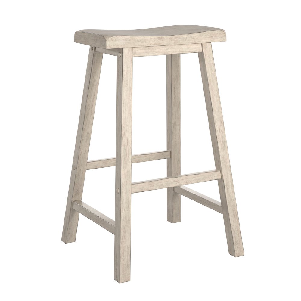Set of 2, Antique White Finish Saddleback Stool