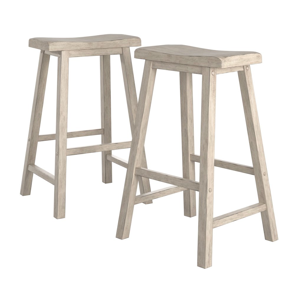 Set of 2, Antique White Finish Saddleback Stool