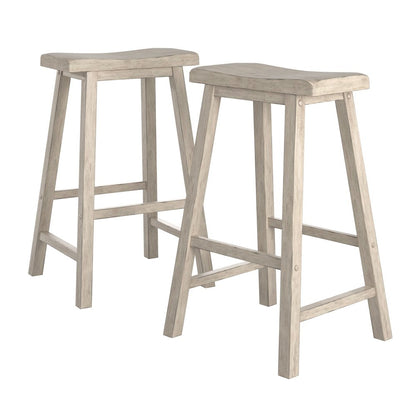 Set of 2, Antique White Finish Saddleback Stool