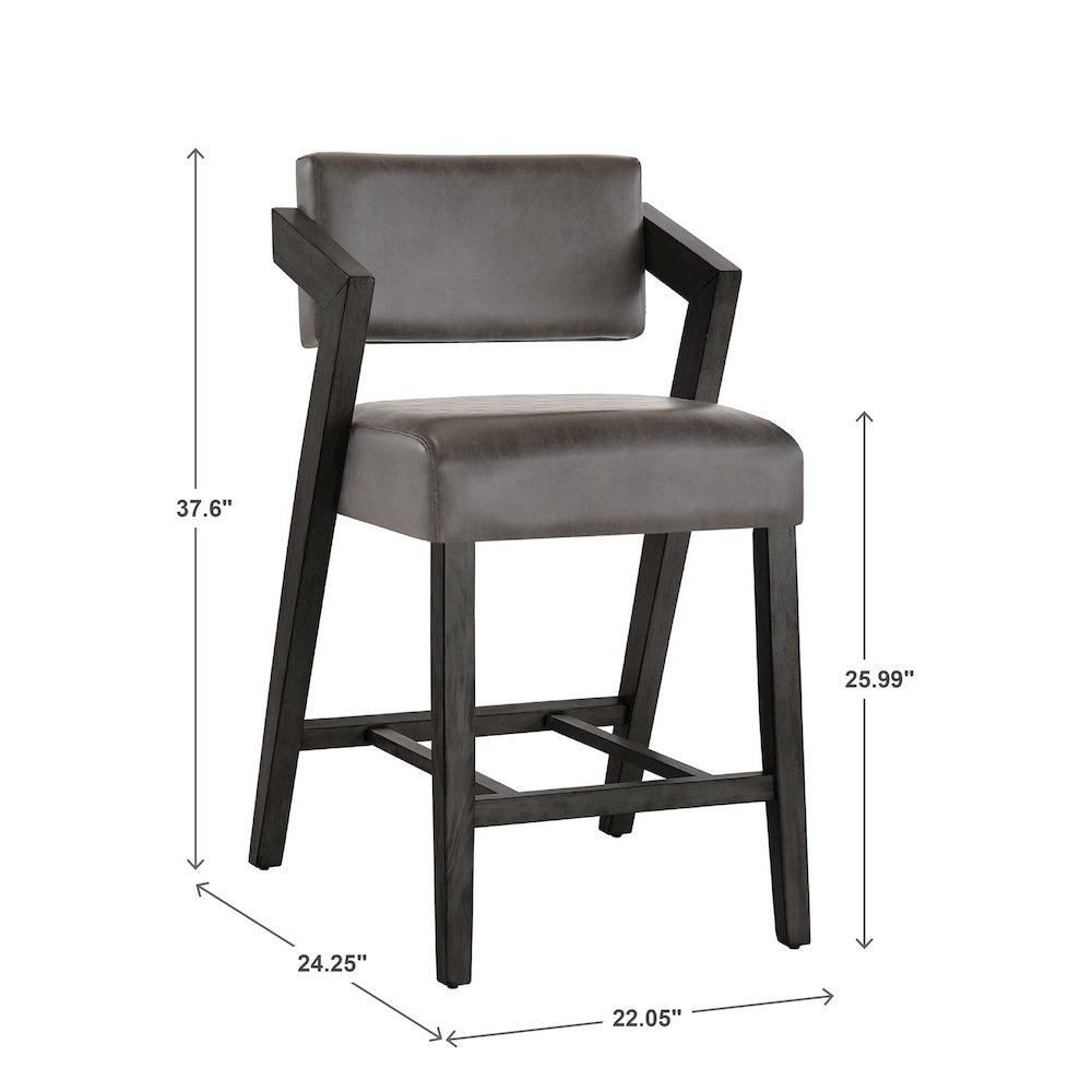 Black Wash Finish Charcoal PU Counter Height Chair