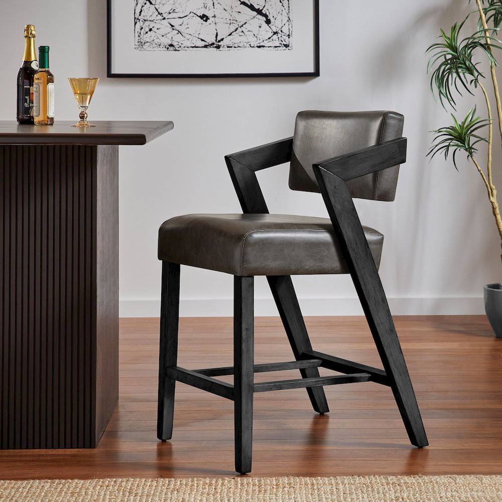 Black Wash Finish Charcoal PU Counter Height Chair