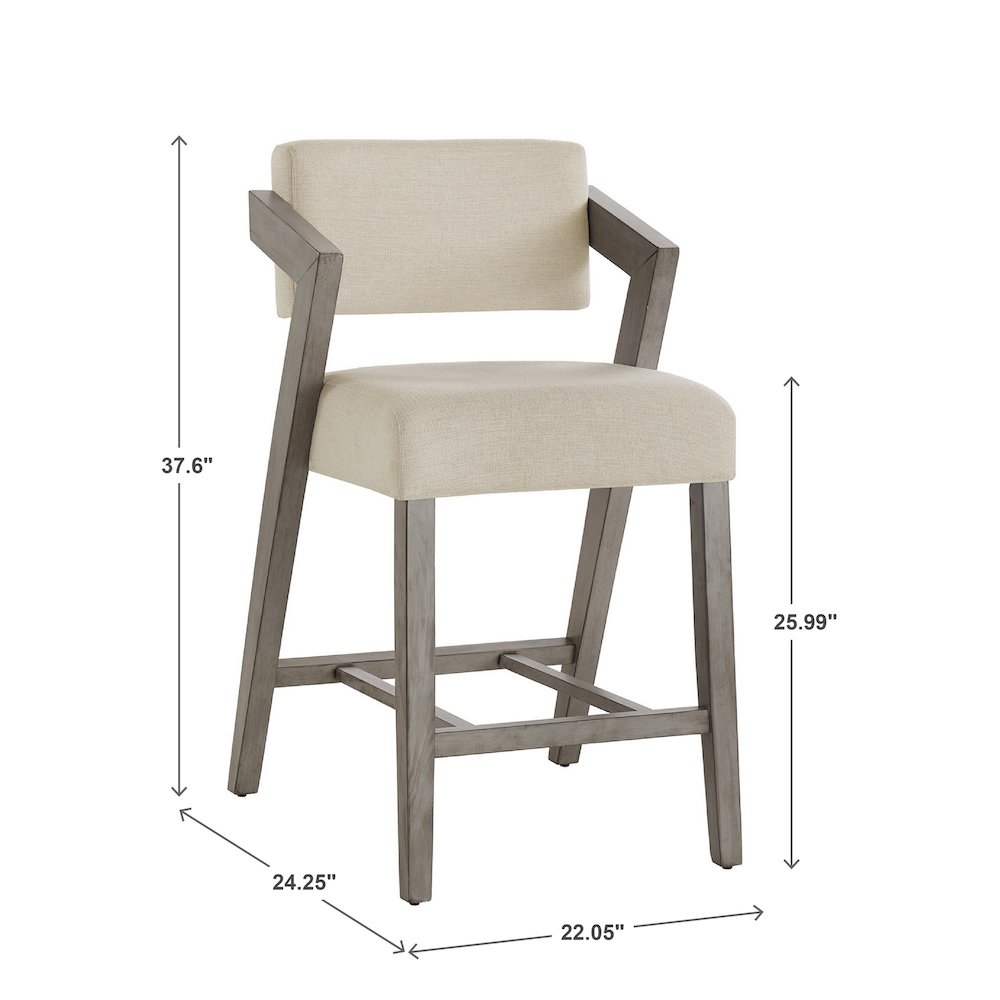 Aged Grey Finish Ivory Linen Counter Height Chair
