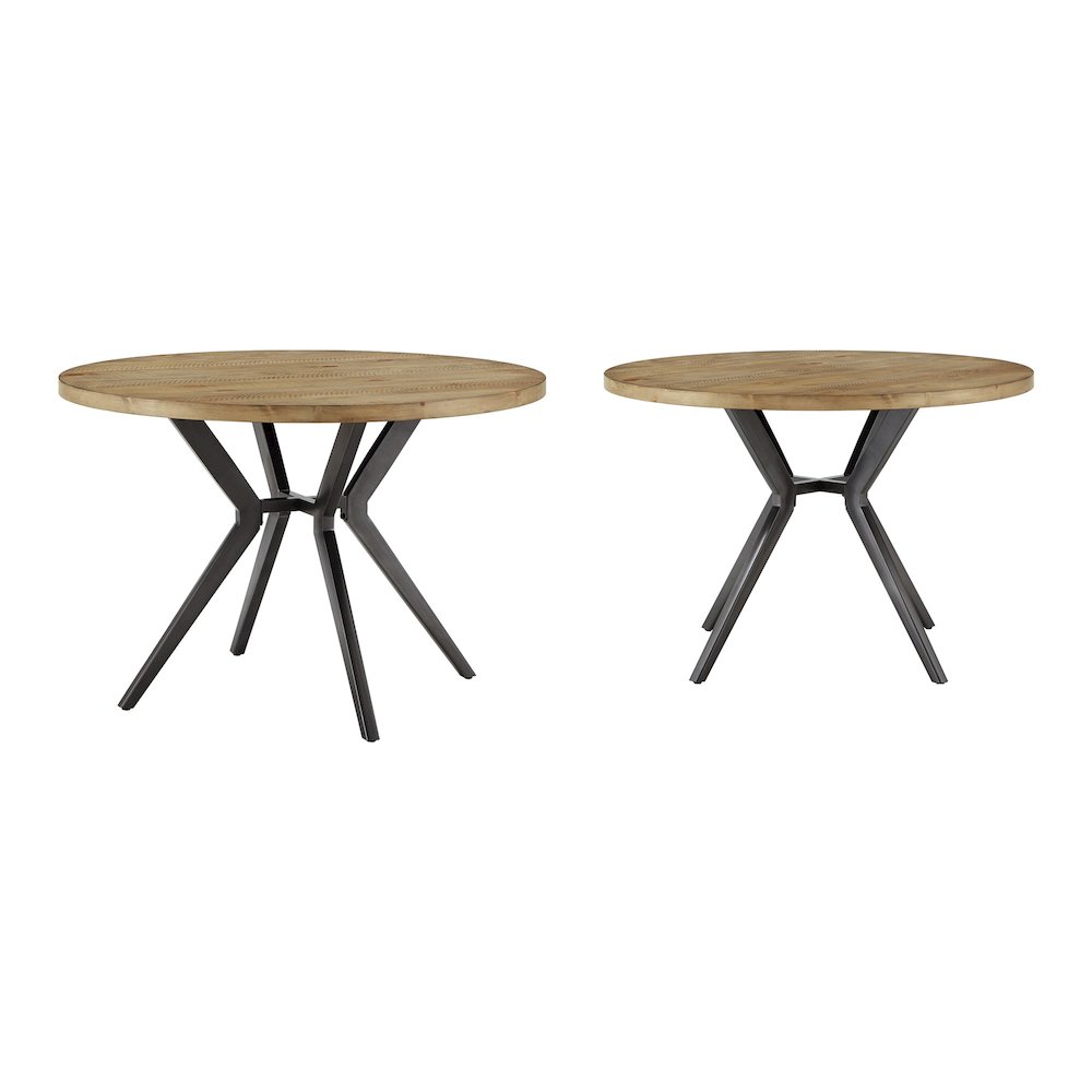 Light Pine Finish 45" Round Dining Table With Iron Grey Metal Base