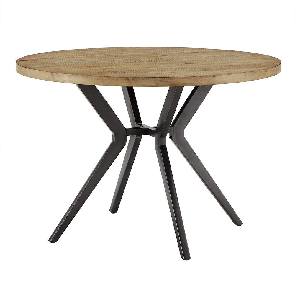 Light Pine Finish 45" Round Dining Table With Iron Grey Metal Base