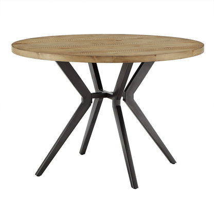 Light Pine Finish 45" Round Dining Table With Iron Grey Metal Base