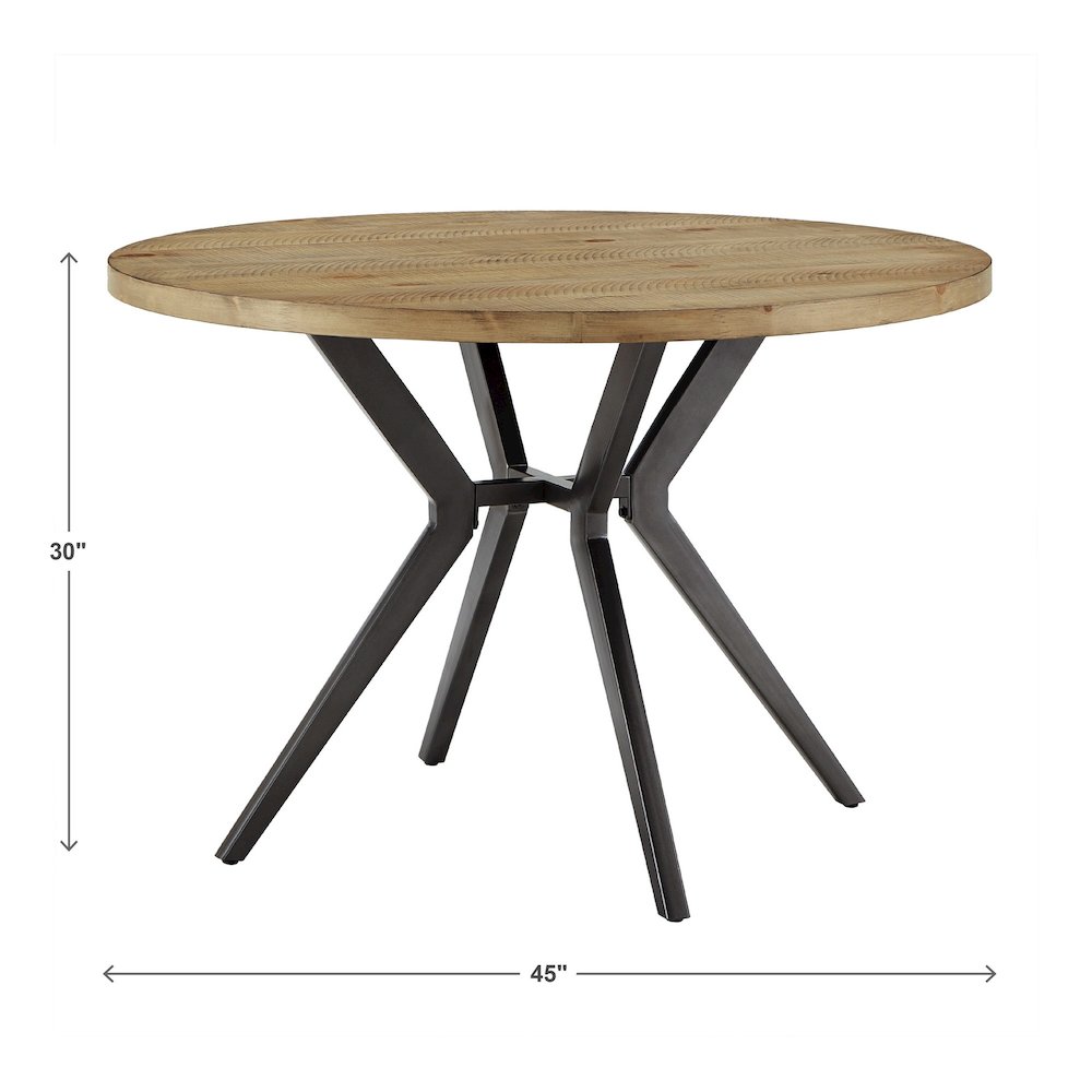 Light Pine Finish 45" Round Dining Table With Iron Grey Metal Base