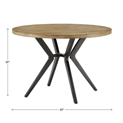Light Pine Finish 45" Round Dining Table With Iron Grey Metal Base