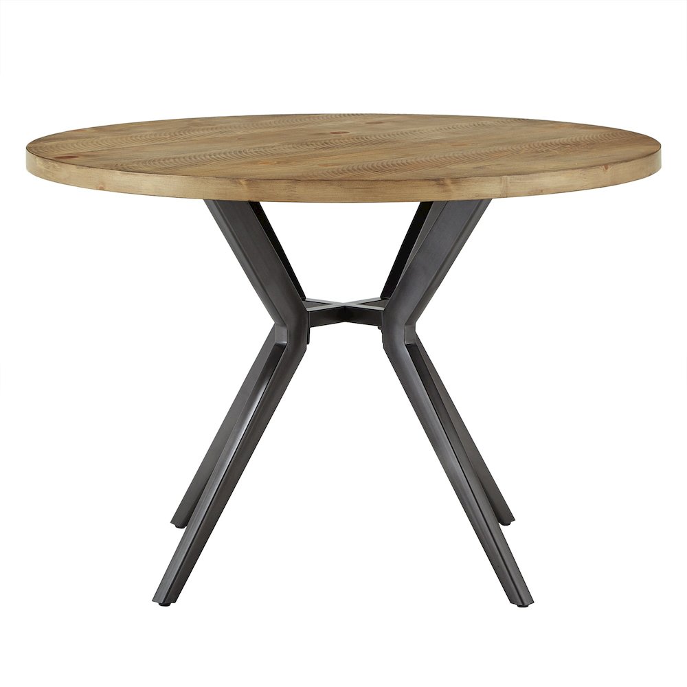 Light Pine Finish 45" Round Dining Table With Iron Grey Metal Base