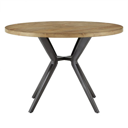 Light Pine Finish 45" Round Dining Table With Iron Grey Metal Base