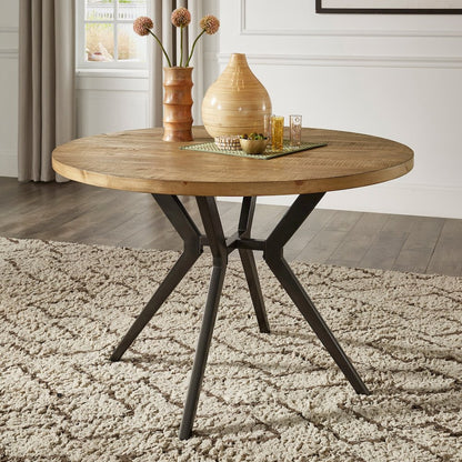Light Pine Finish 45" Round Dining Table With Iron Grey Metal Base
