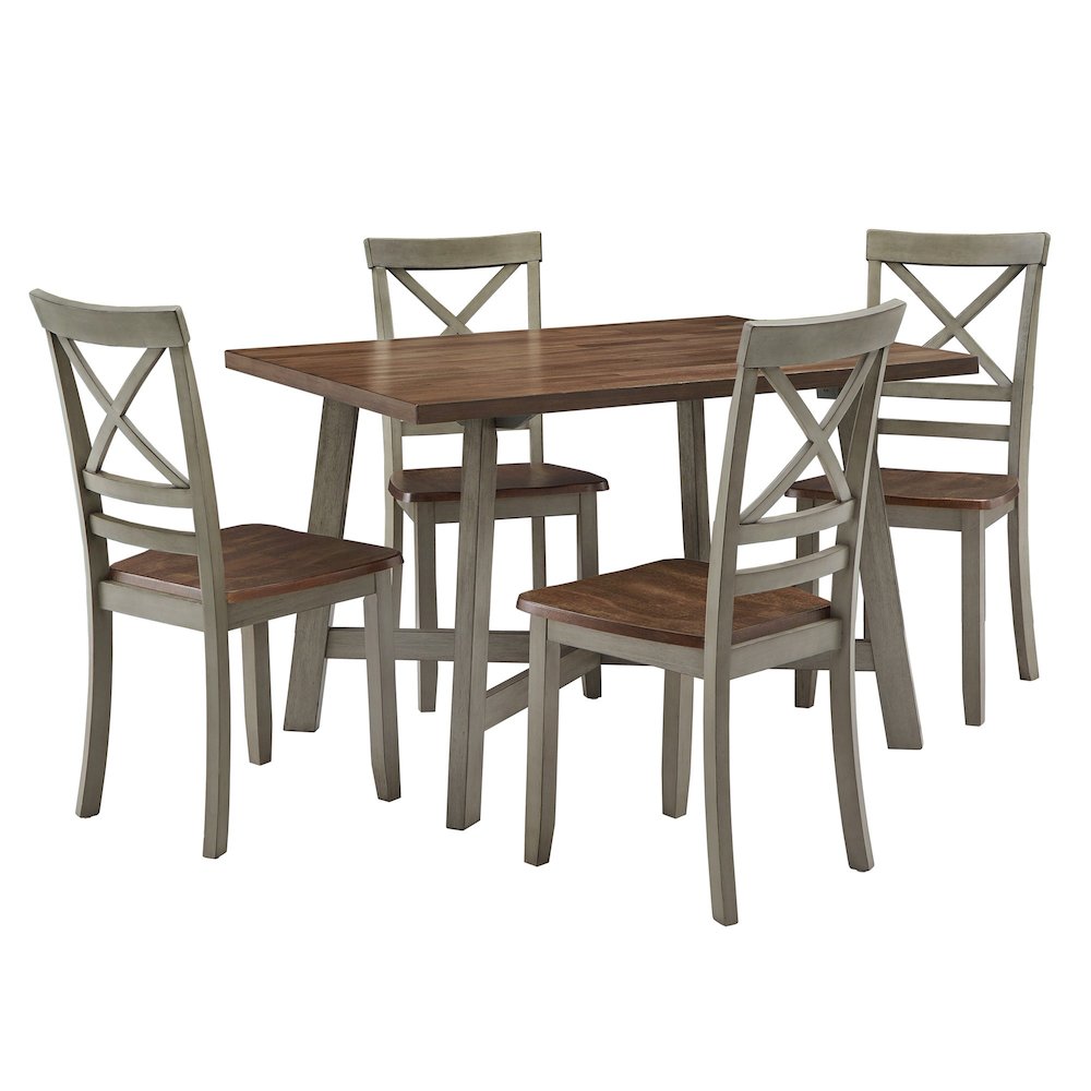 Two-Tone Rustic Oak & Antique Grey Finish 5Pc Pack Dining Set
