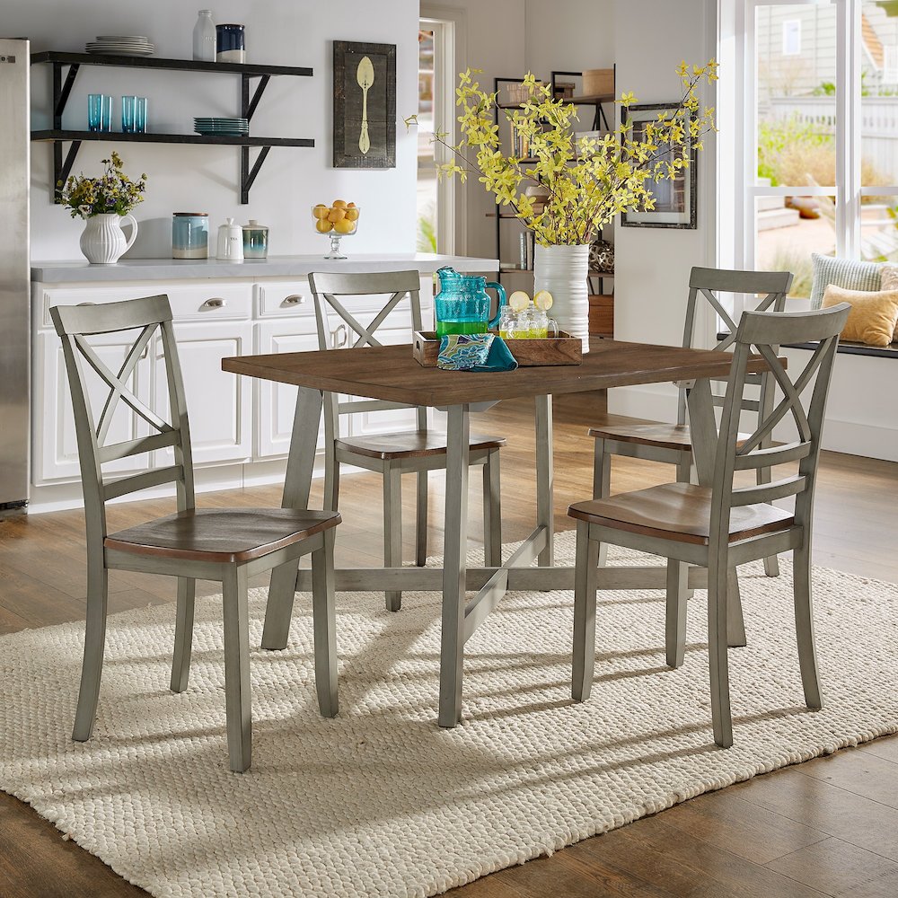 Two-Tone Rustic Oak & Antique Grey Finish 5Pc Pack Dining Set