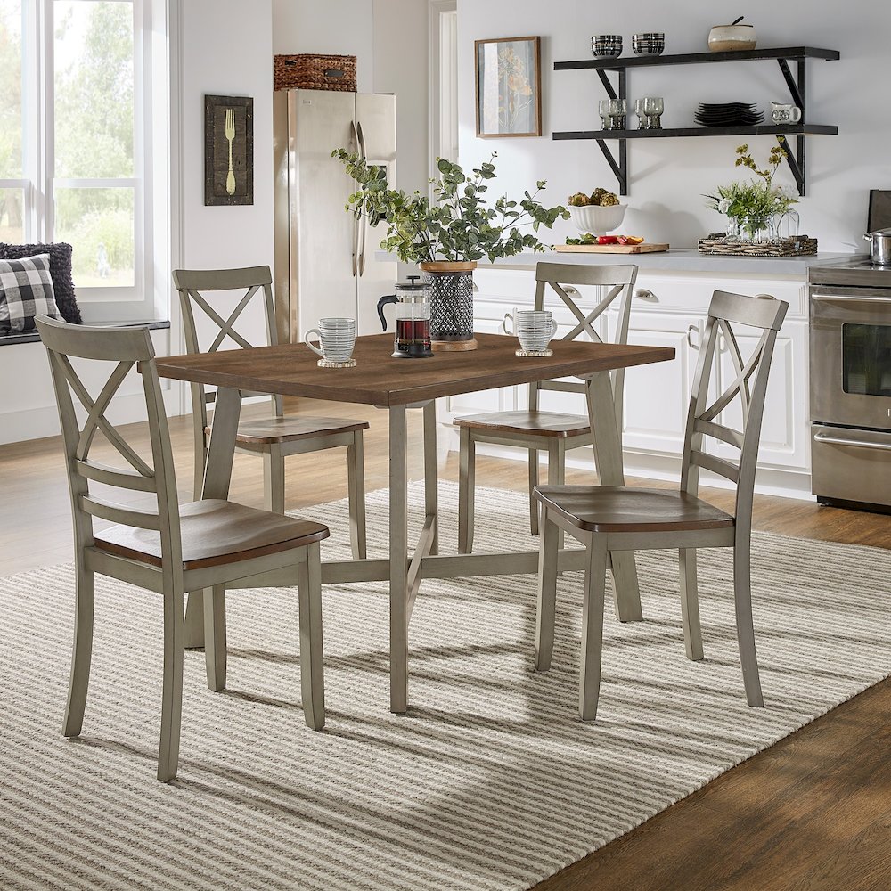 Two-Tone Rustic Oak & Antique Grey Finish 5Pc Pack Dining Set