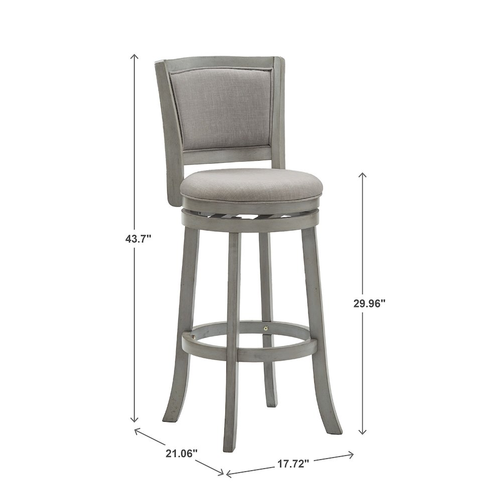 Antique Grey Finish Grey Linen Swivel Bar Height Chair