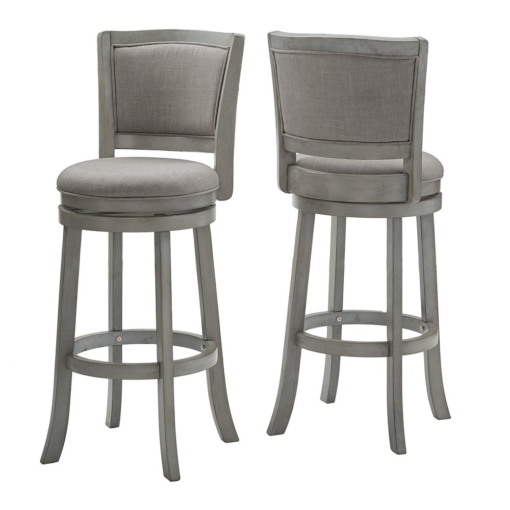 Antique Grey Finish Grey Linen Swivel Bar Height Chair
