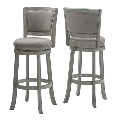 Antique Grey Finish Grey Linen Swivel Bar Height Chair