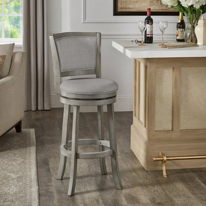 Antique Grey Finish Grey Linen Swivel Bar Height Chair