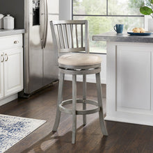 Antique Grey Finish Beige Linen Swivel Bar Height Chair