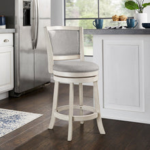 Antique White Finish Grey Linen Swivel Counter Height Chair