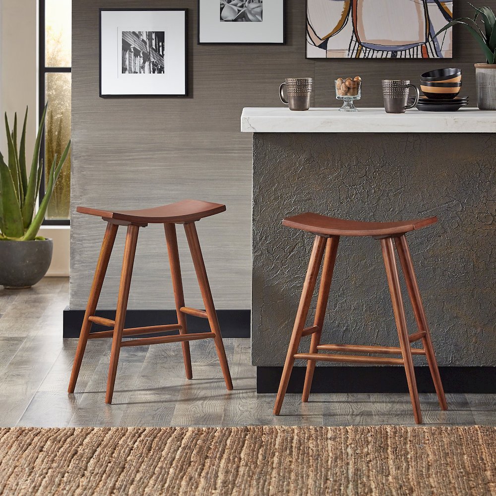 Set of 2, Oak Finish Counter Height Stool