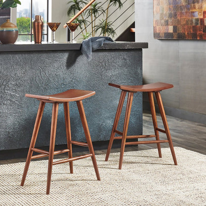 Set of 2, Oak Finish Counter Height Stool