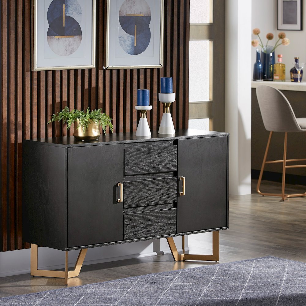 Black Finish Server With Gold Metal Base