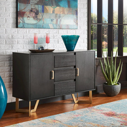 Black Finish Server With Gold Metal Base