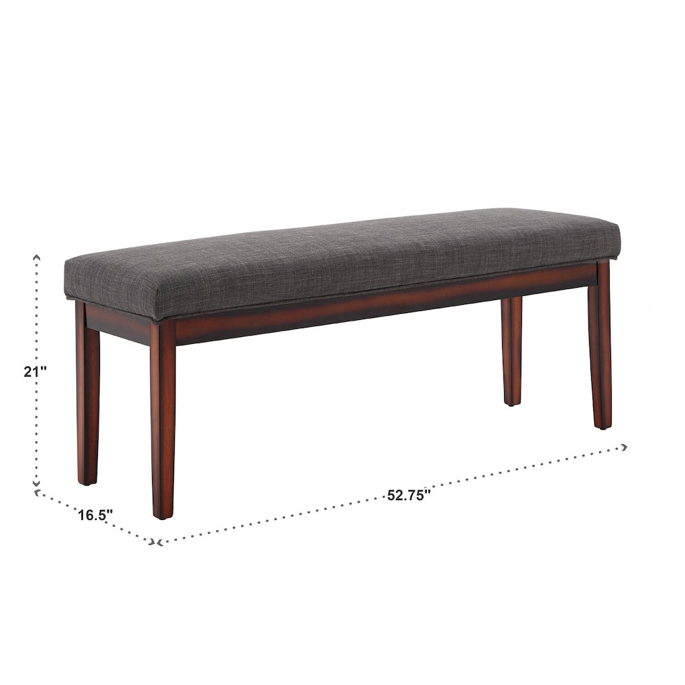 Espresso Finish Dark Grey Linen 52"W Bench