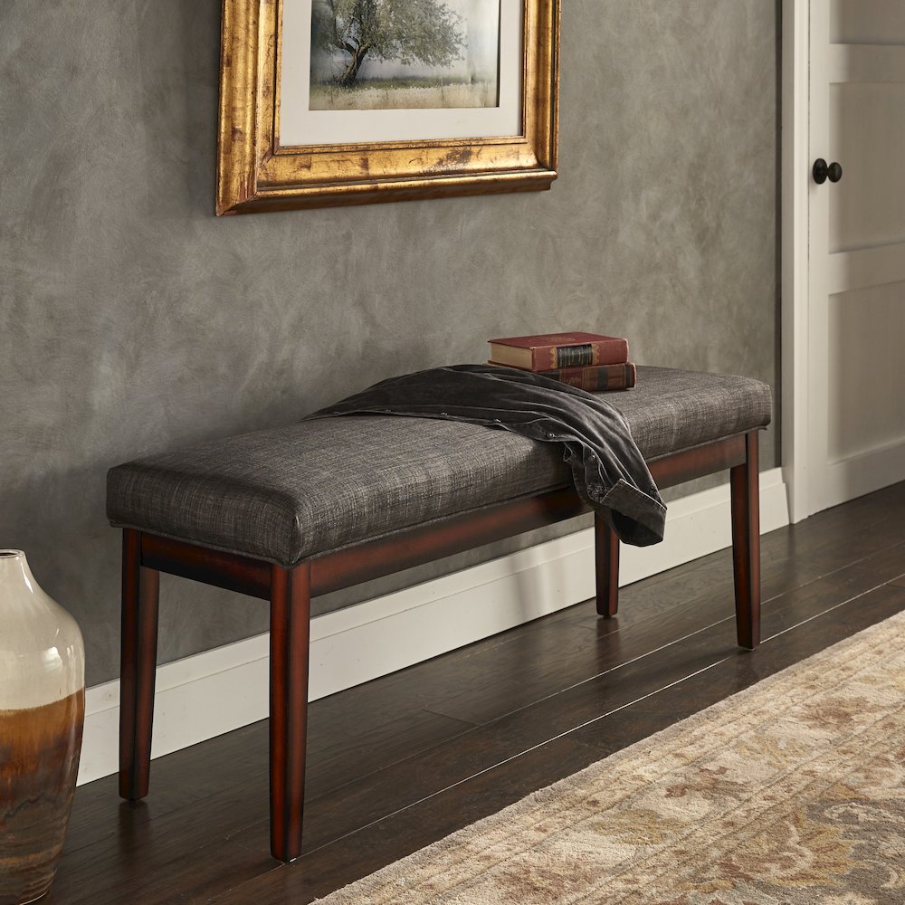 Espresso Finish Dark Grey Linen 52"W Bench
