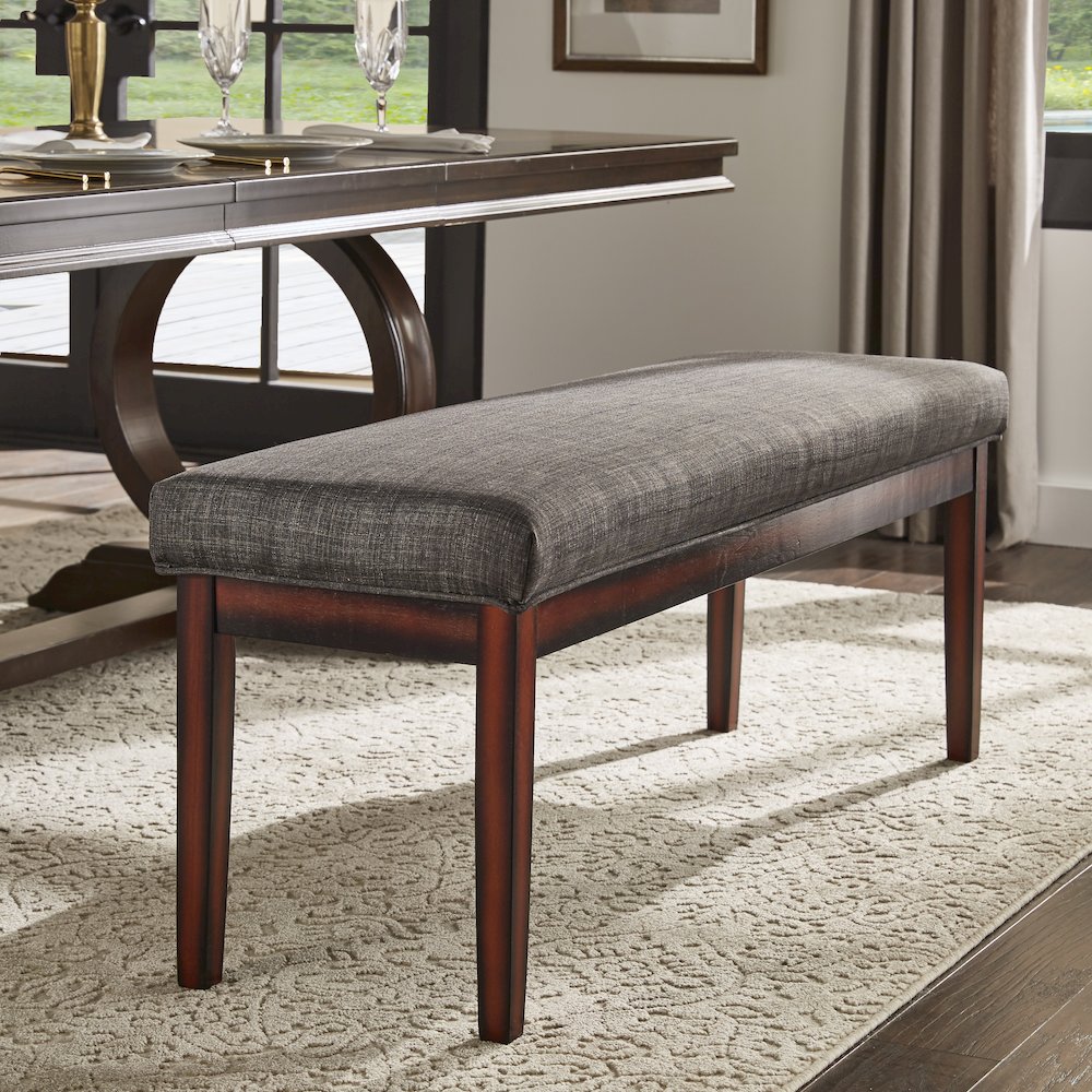 Espresso Finish Dark Grey Linen 52"W Bench