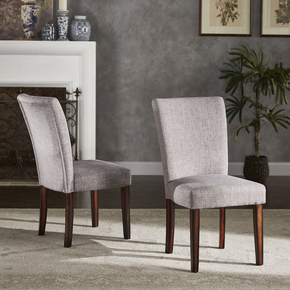 Set of 2, Espresso Finish Grey Linen Parson Chair
