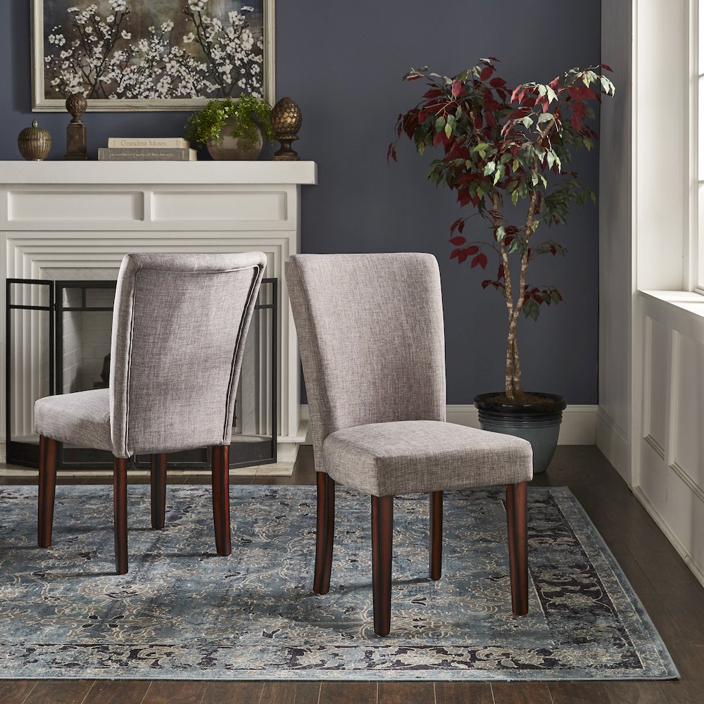 Set of 2, Espresso Finish Grey Linen Parson Chair
