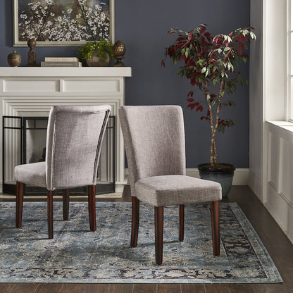 Set of 2, Espresso Finish Grey Linen Parson Chair
