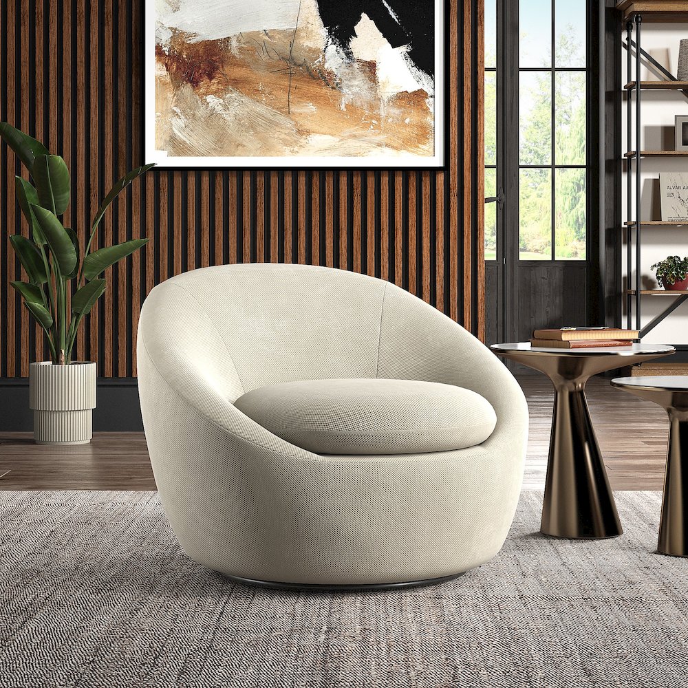 Beige Chenille Swivel Accent Chair