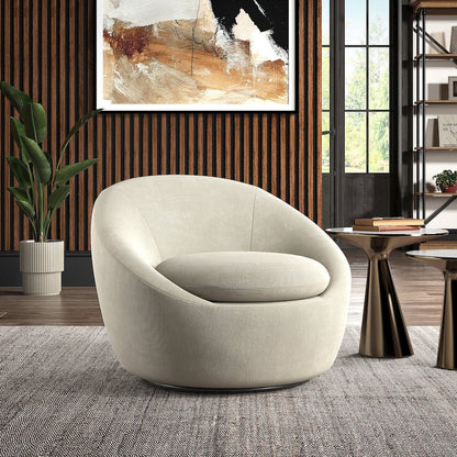 Beige Chenille Swivel Accent Chair