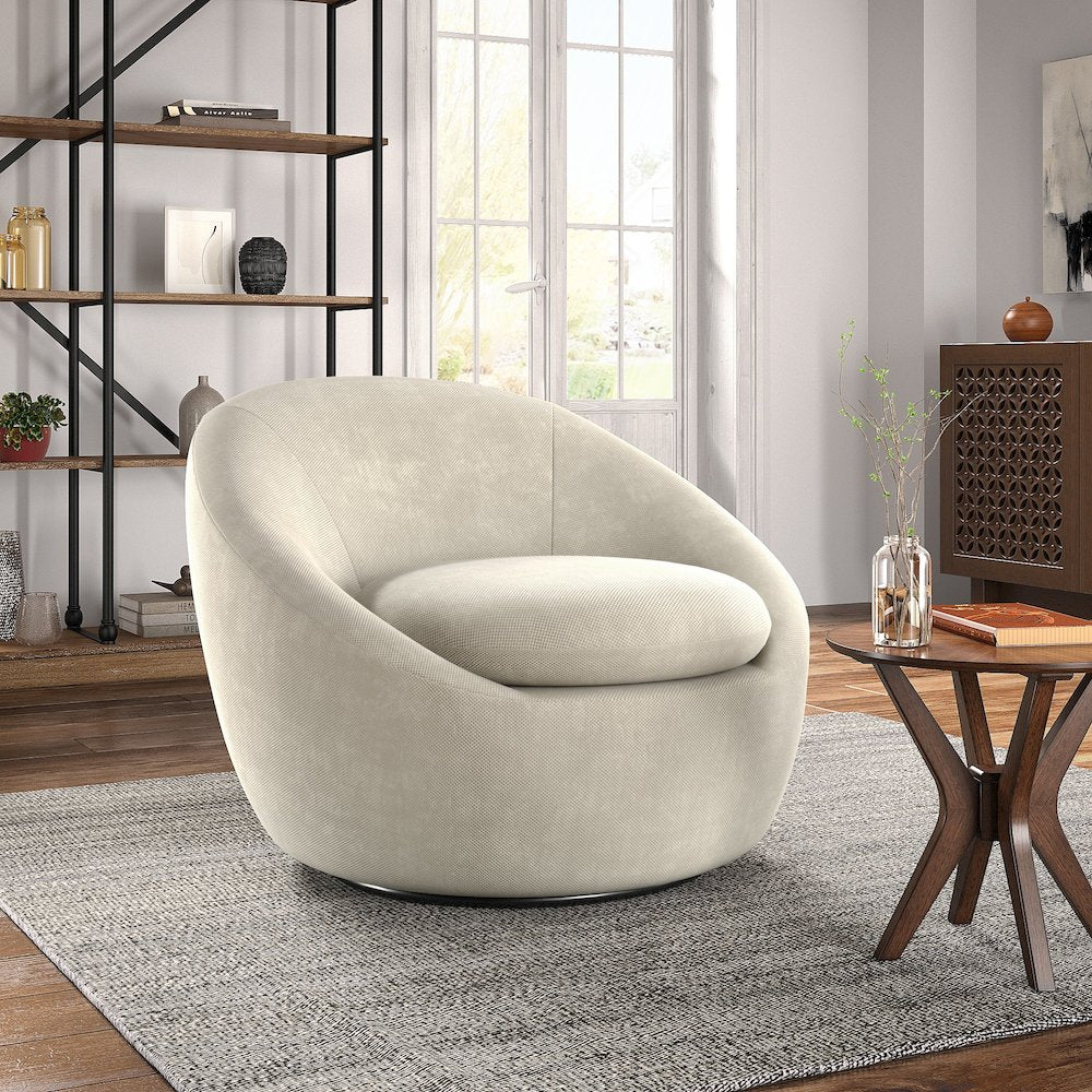 Beige Chenille Swivel Accent Chair