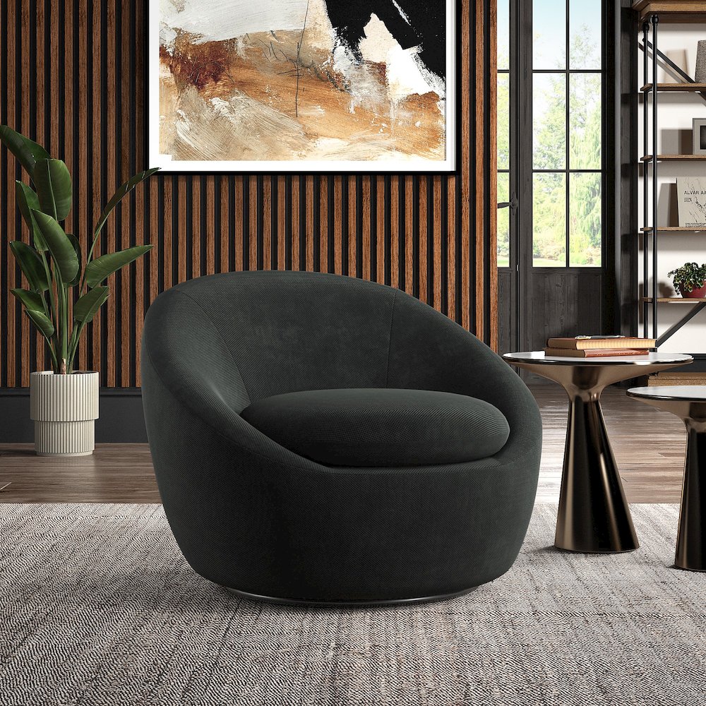 Black Chenille Swivel Accent Chair
