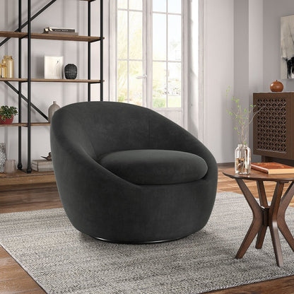 Black Chenille Swivel Accent Chair