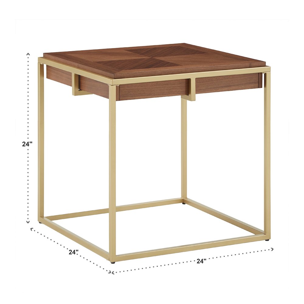 Natural Finish Square End Table With Gold Metal Base