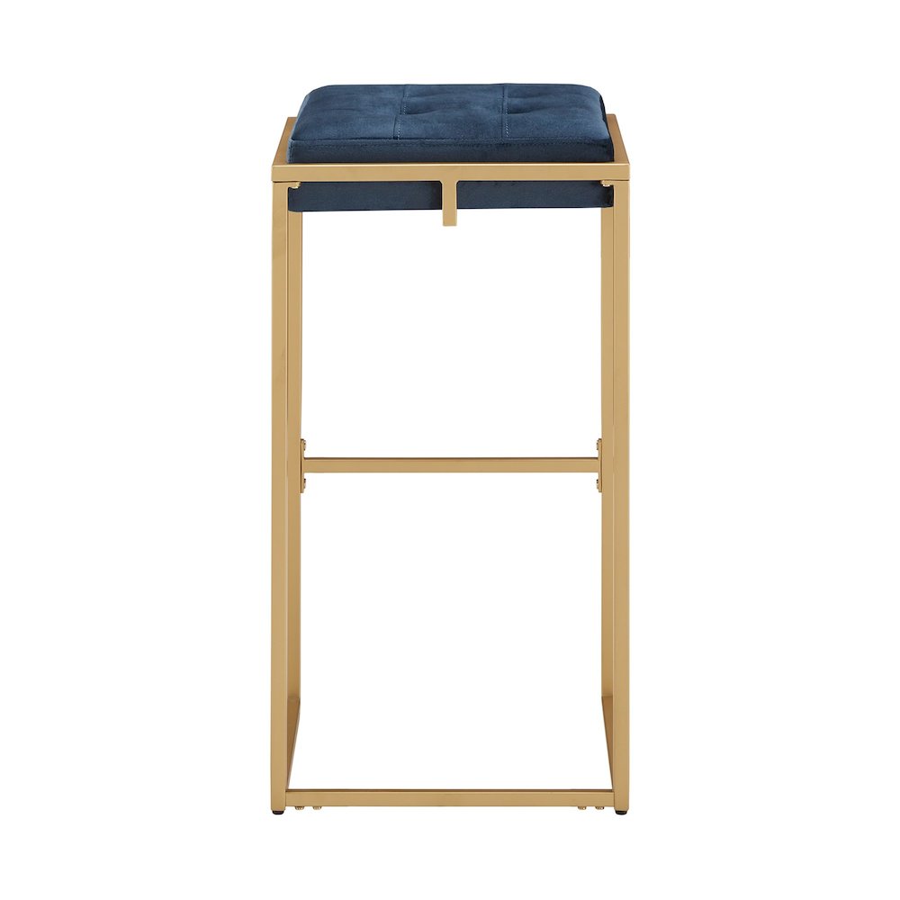 Set of 2, Gold Finish Blue Velvet Bar Height Stool