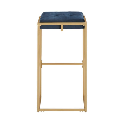 Set of 2, Gold Finish Blue Velvet Bar Height Stool