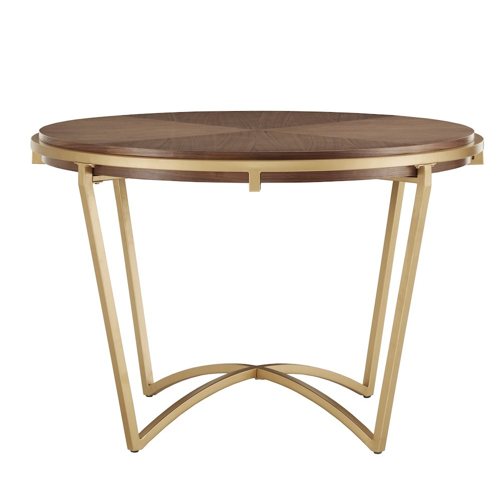 Natural Finish Dining Table With Gold Metal Base