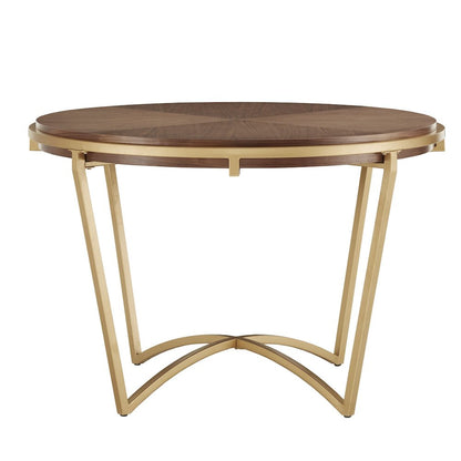 Natural Finish Dining Table With Gold Metal Base