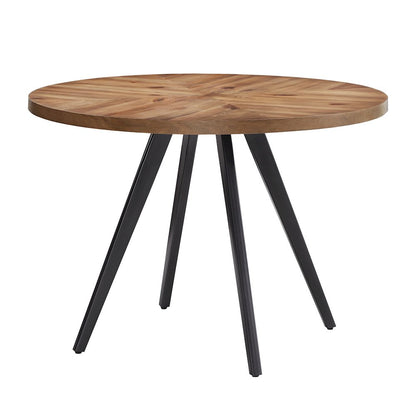 Oak Finish 45" Round Dining Table With Iron Grey Metal Base