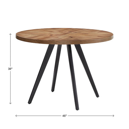 Oak Finish 45" Round Dining Table With Iron Grey Metal Base