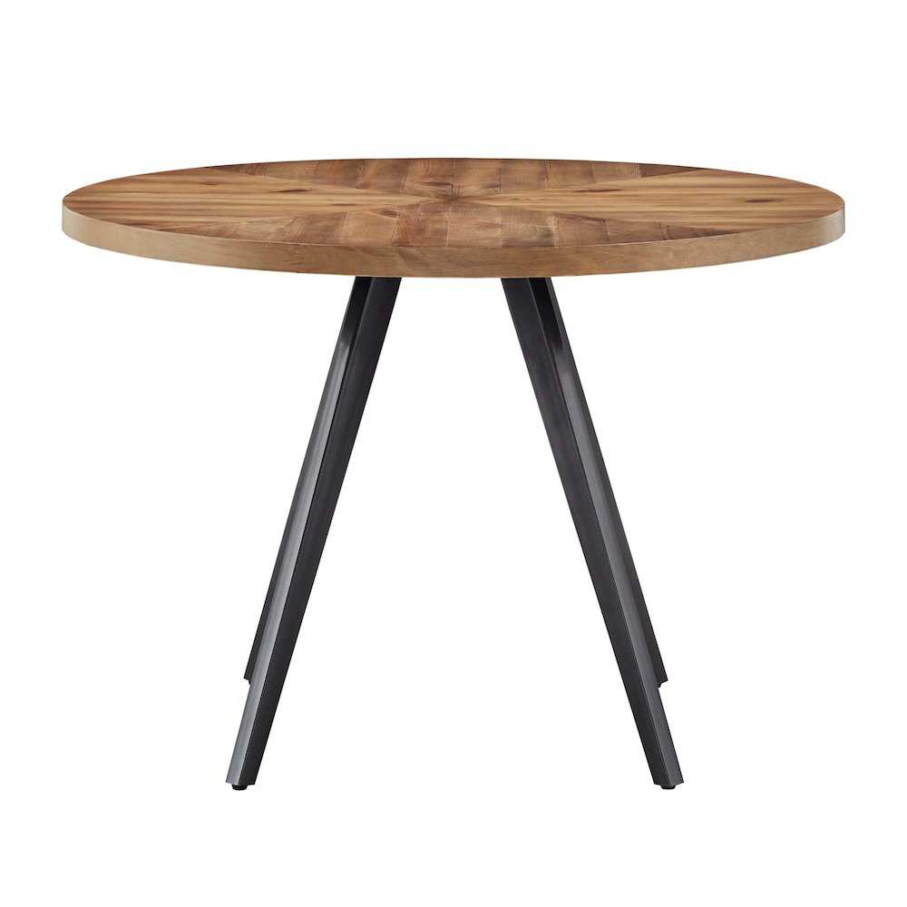 Oak Finish 45" Round Dining Table With Iron Grey Metal Base