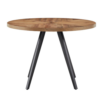 Oak Finish 45" Round Dining Table With Iron Grey Metal Base